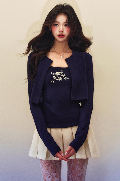 Embroidery Knit Cardigan Set-Up