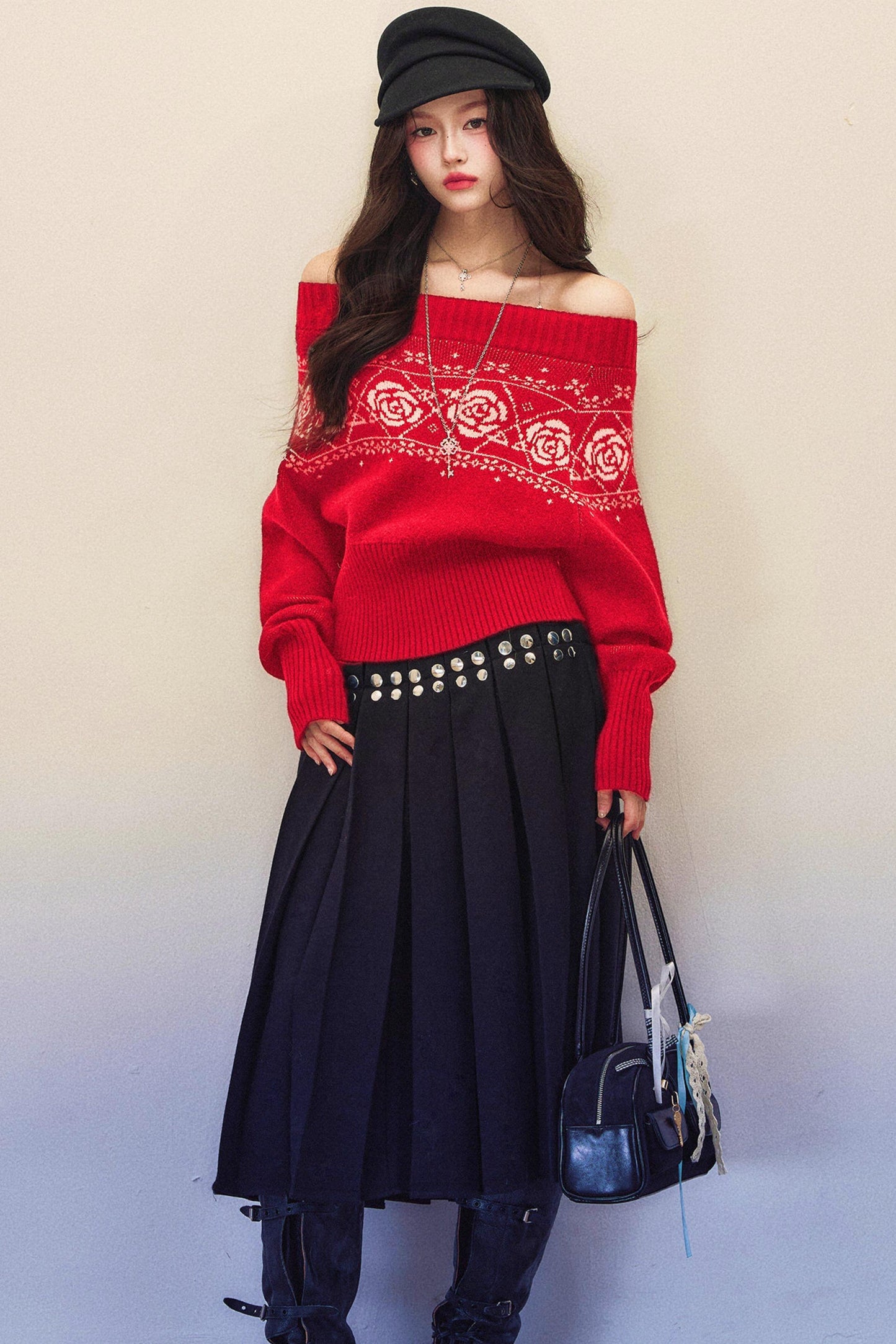 Black Rose Jacquard Sweater