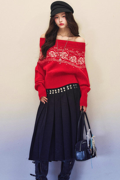 Black Rose Jacquard Sweater