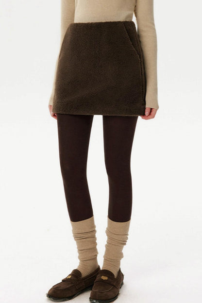 Retro Coffee Lamb Wool Skirt