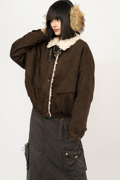 Retro Suede Wool Collar Jacket