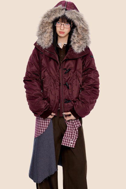 Large Fur Collar Pleated Jacket