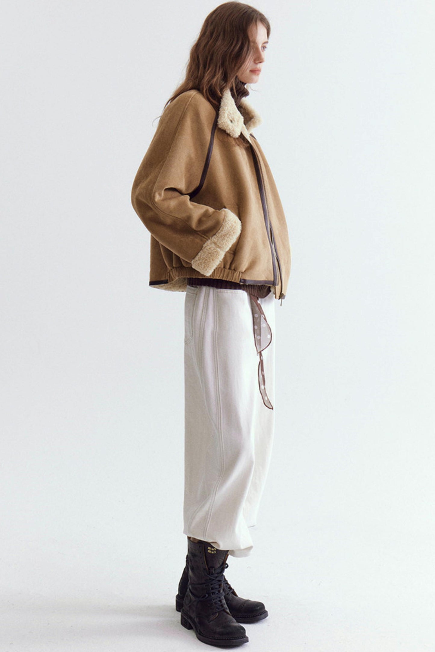 Color-Blocked Suede Shearling Coat