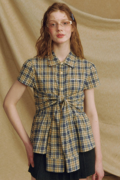 Chic Plaid Bow Tie Blouse