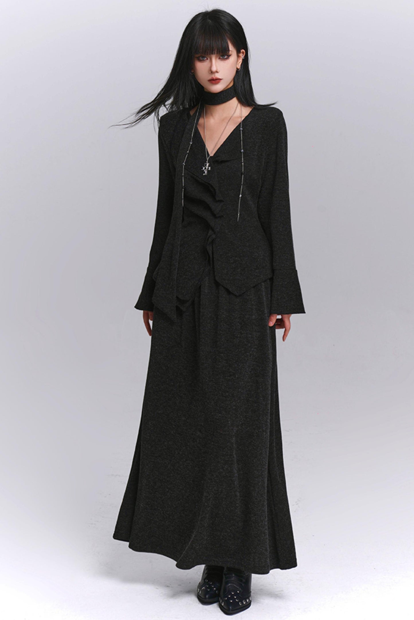 Chic Gray Two-Piece Suit Skirt Set-Up