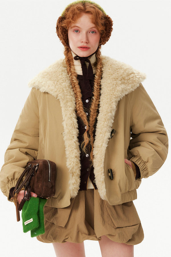 Toggle Button Fur Collar Parka Jacket