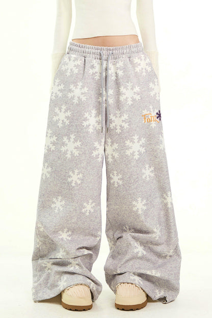 Gray Snowflake Wide-Leg Pants
