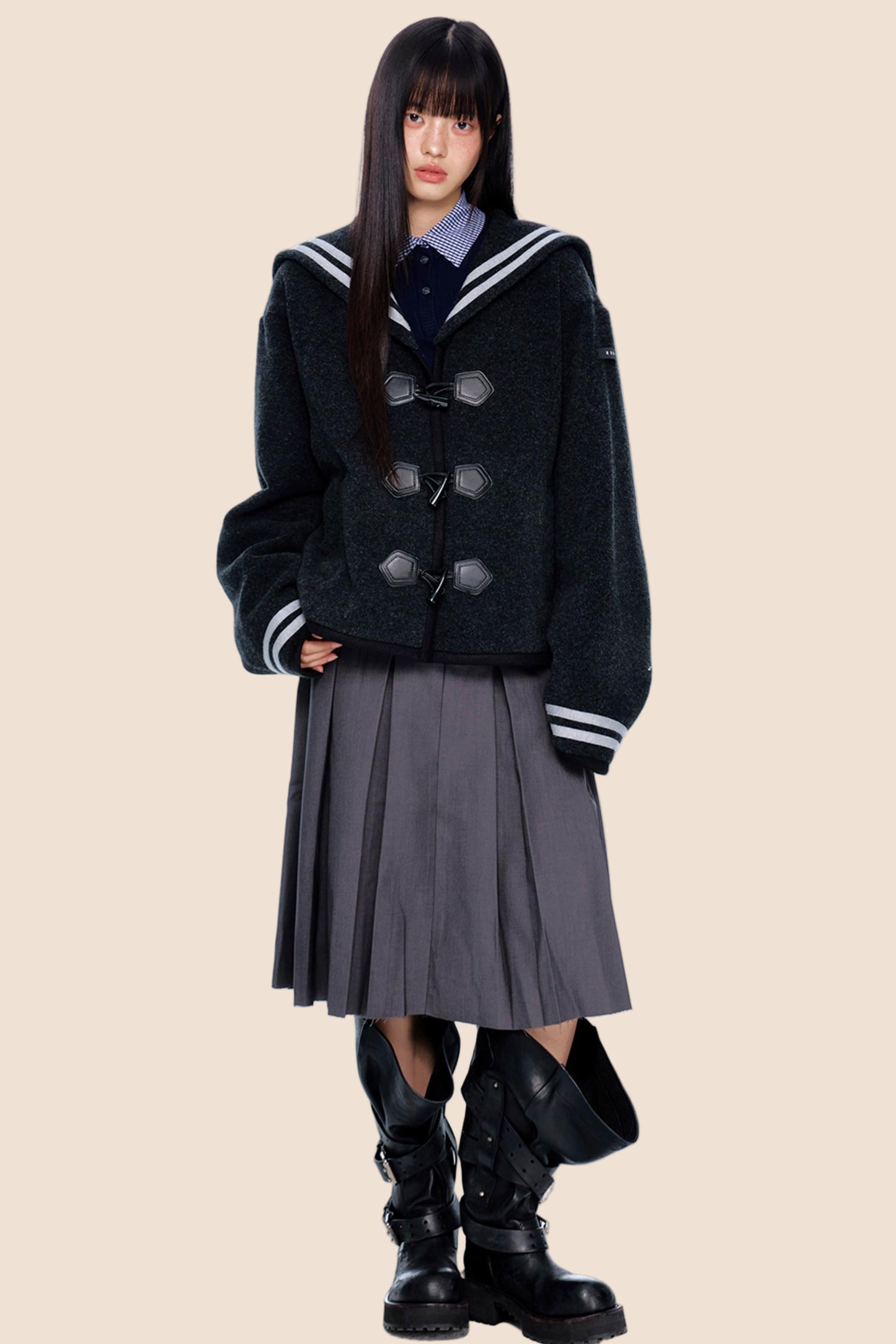 Navy Collar Woolen Coat
