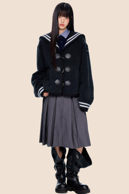 Navy Collar Woolen Coat