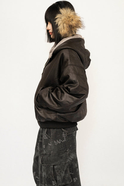 Retro Black Fur Hooded Jacket