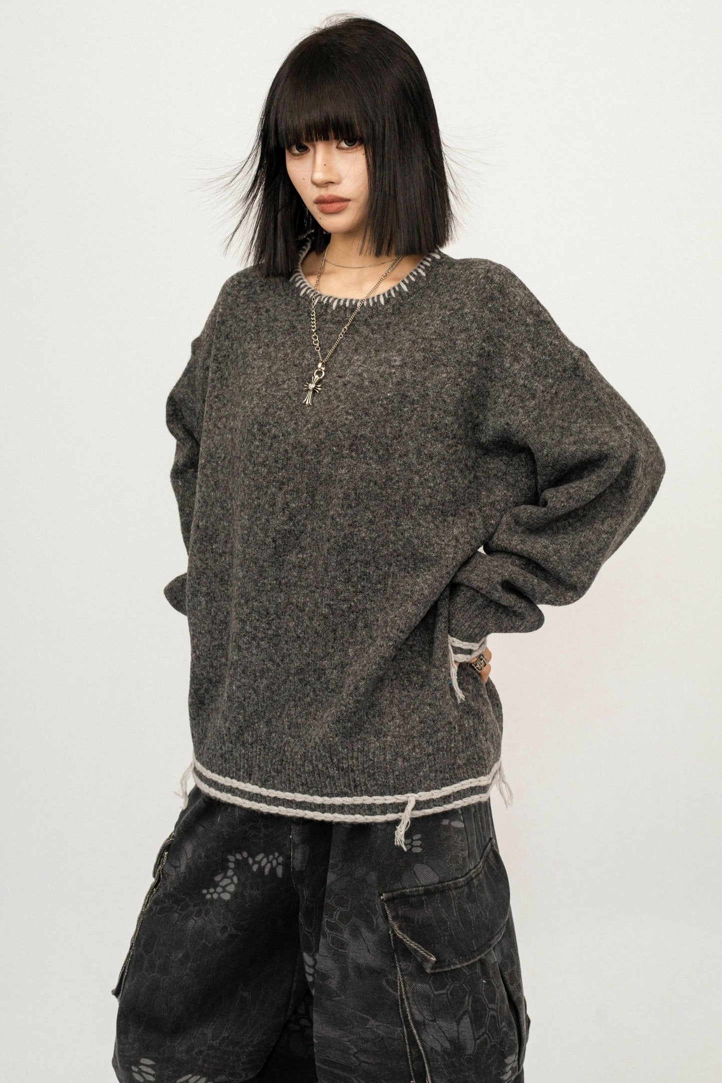 Retro Gray Knitwear Sweater