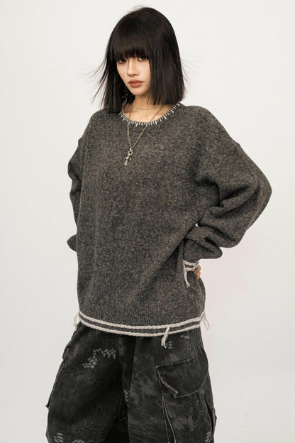 Retro Gray Knitwear Sweater