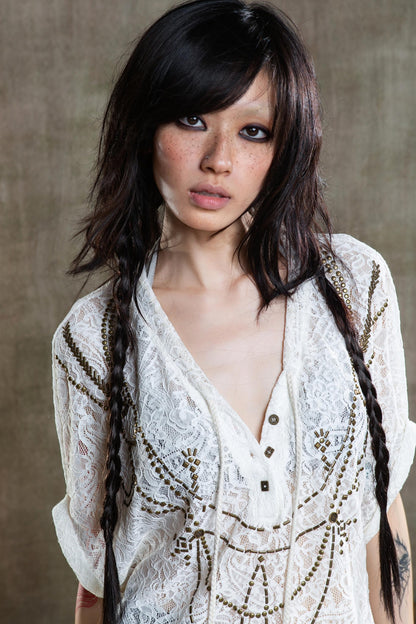 Earthy Orange Belt With Retro Lace Shirt Set-Up