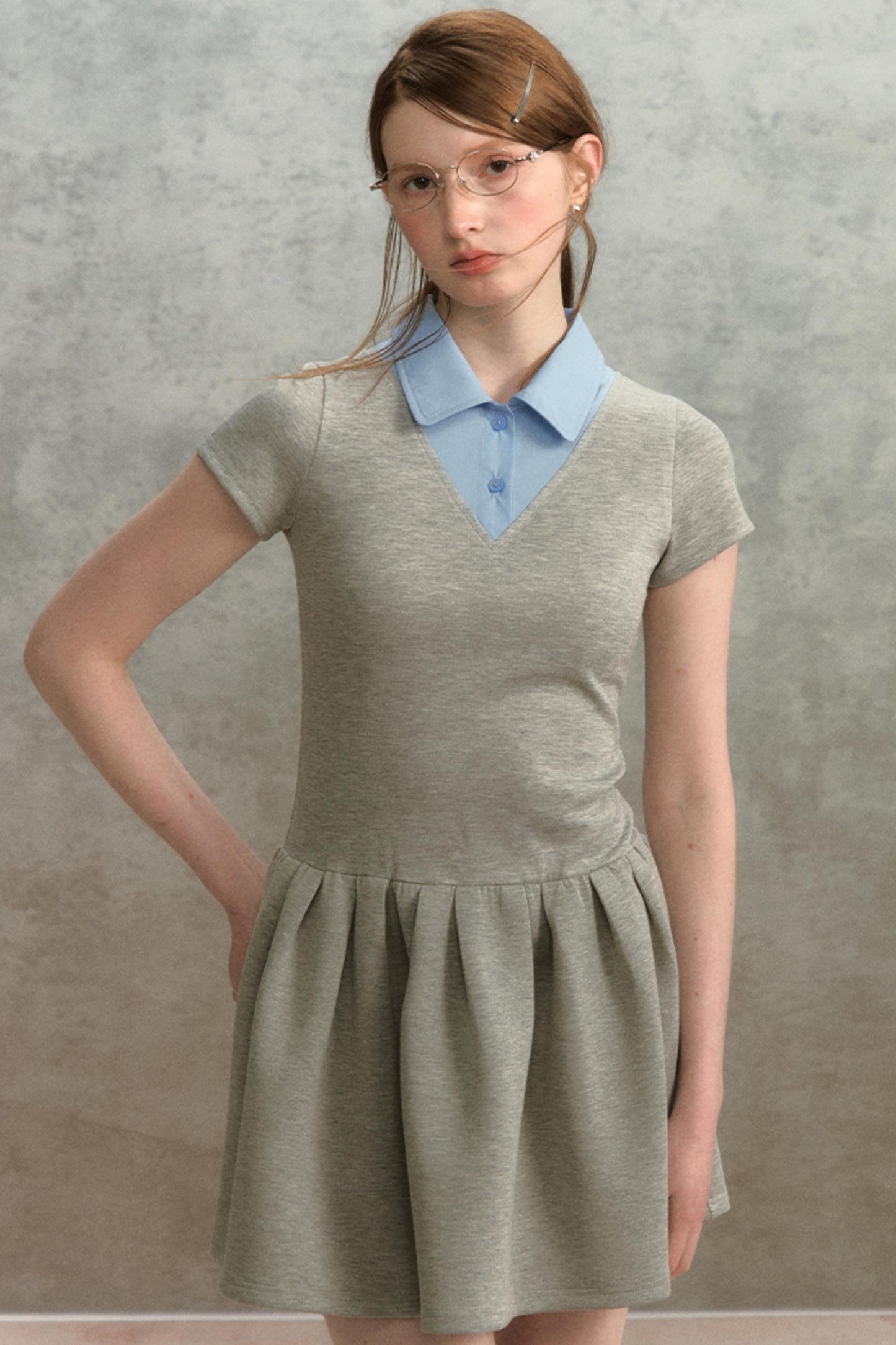 Embroidered Navy Knit Dress