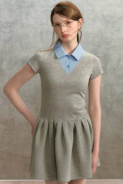 Embroidered Navy Knit Dress