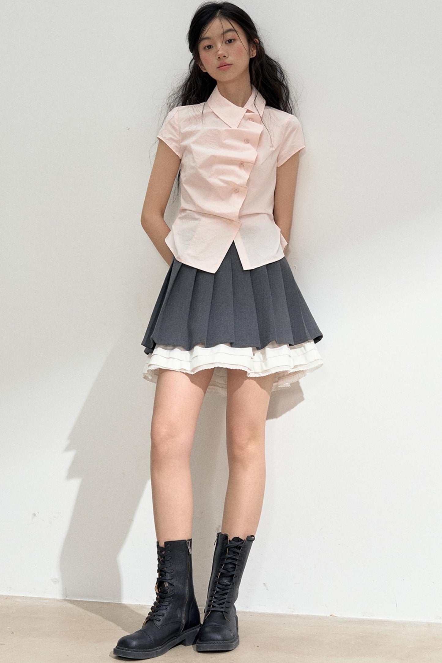 Pink Ruffled Lace Short Sleeves Blouse