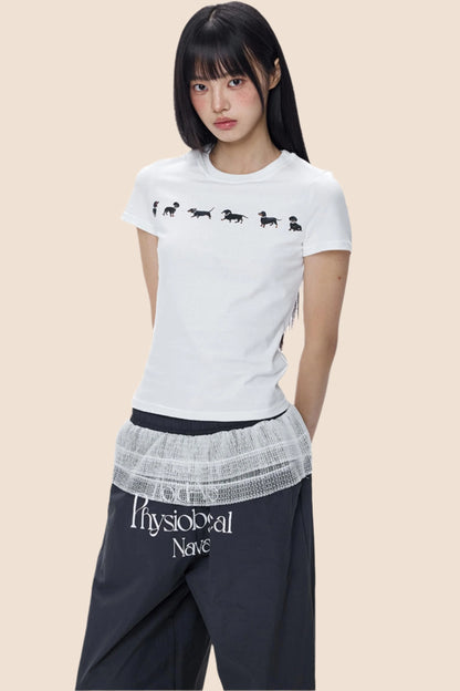 Cute Puppy Print Short Sleeve T-shirt