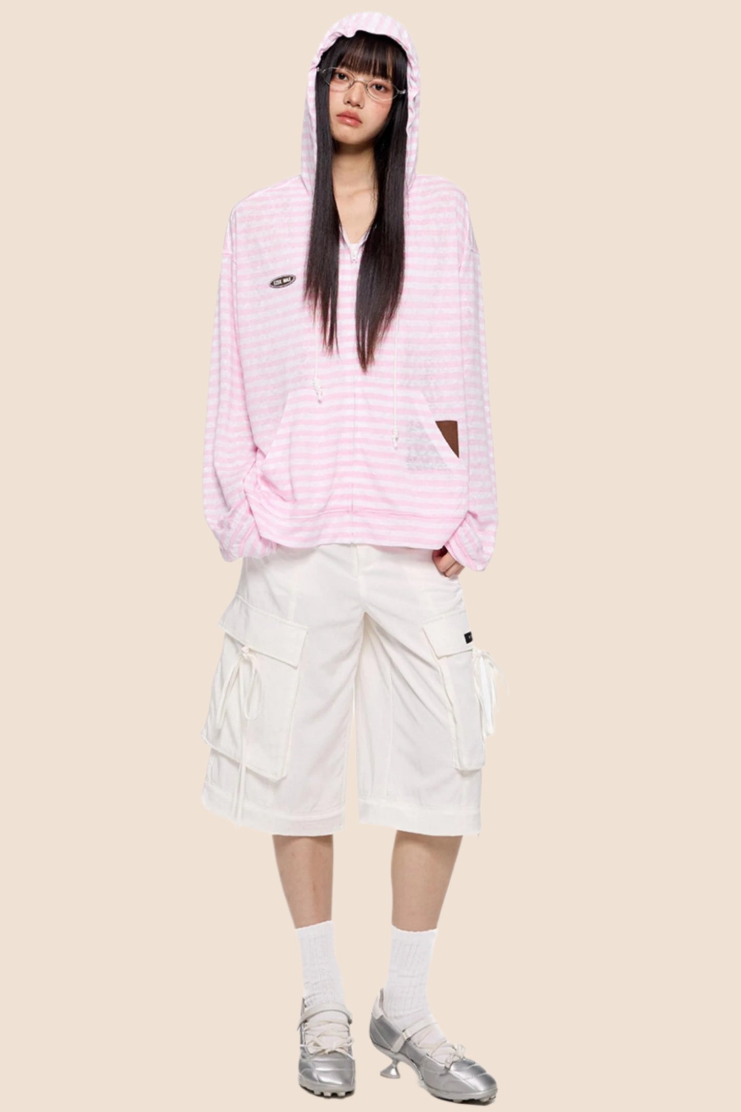 Pink Striped Summer Coverall Jacket