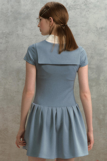 Embroidered Navy Knit Dress