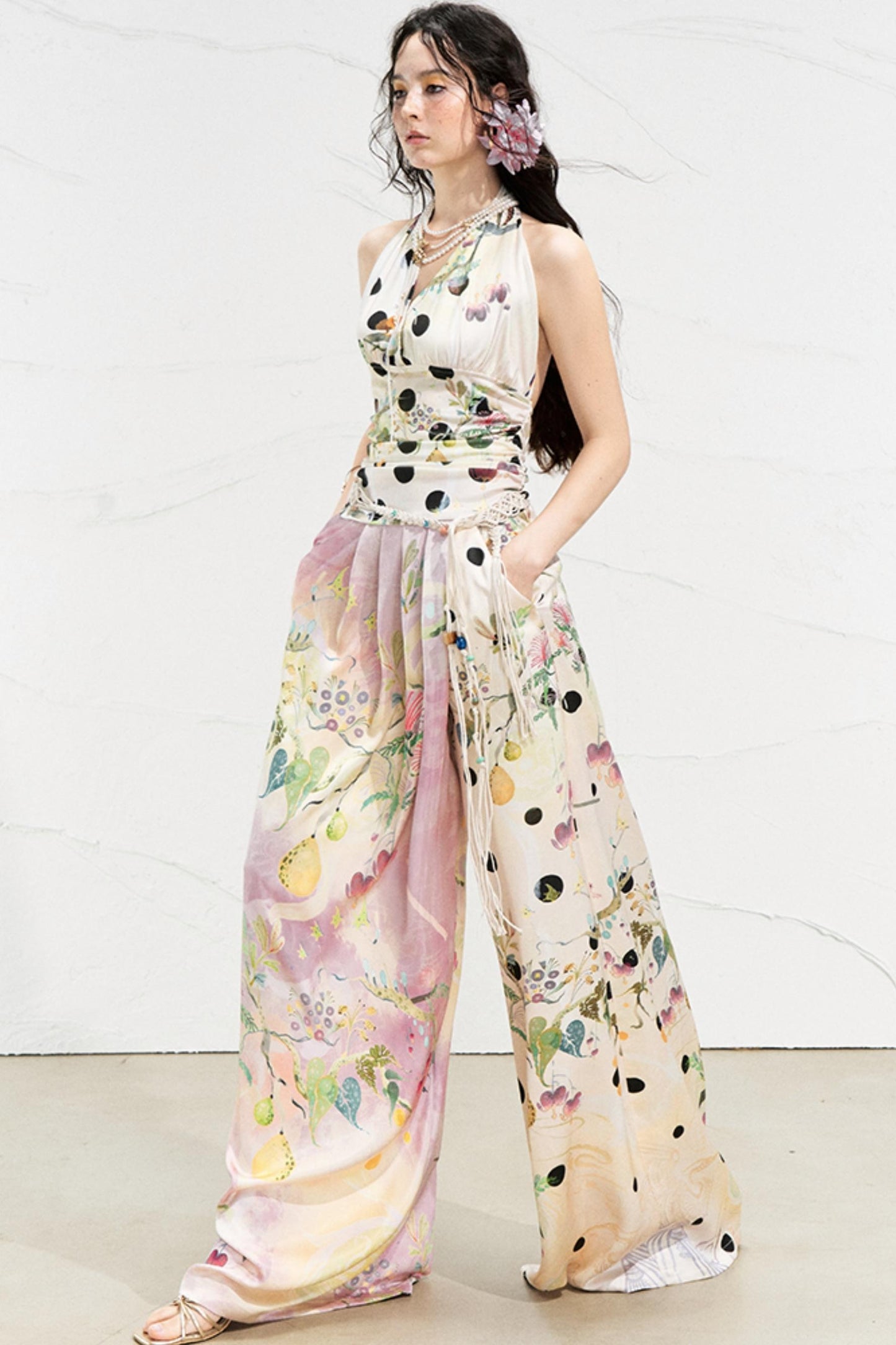 West Draped Wide-Leg Trousers