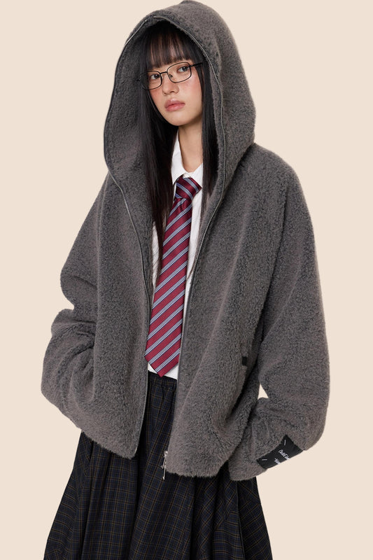 Lazy Retro Hooded Cardigan Jacket