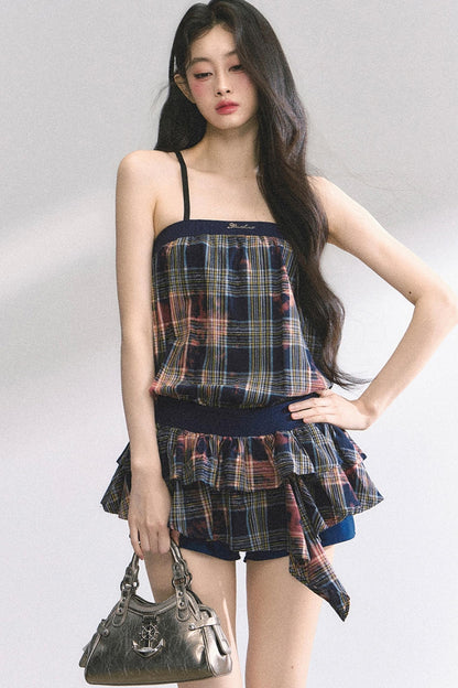 Summer Plaid Halter Dress