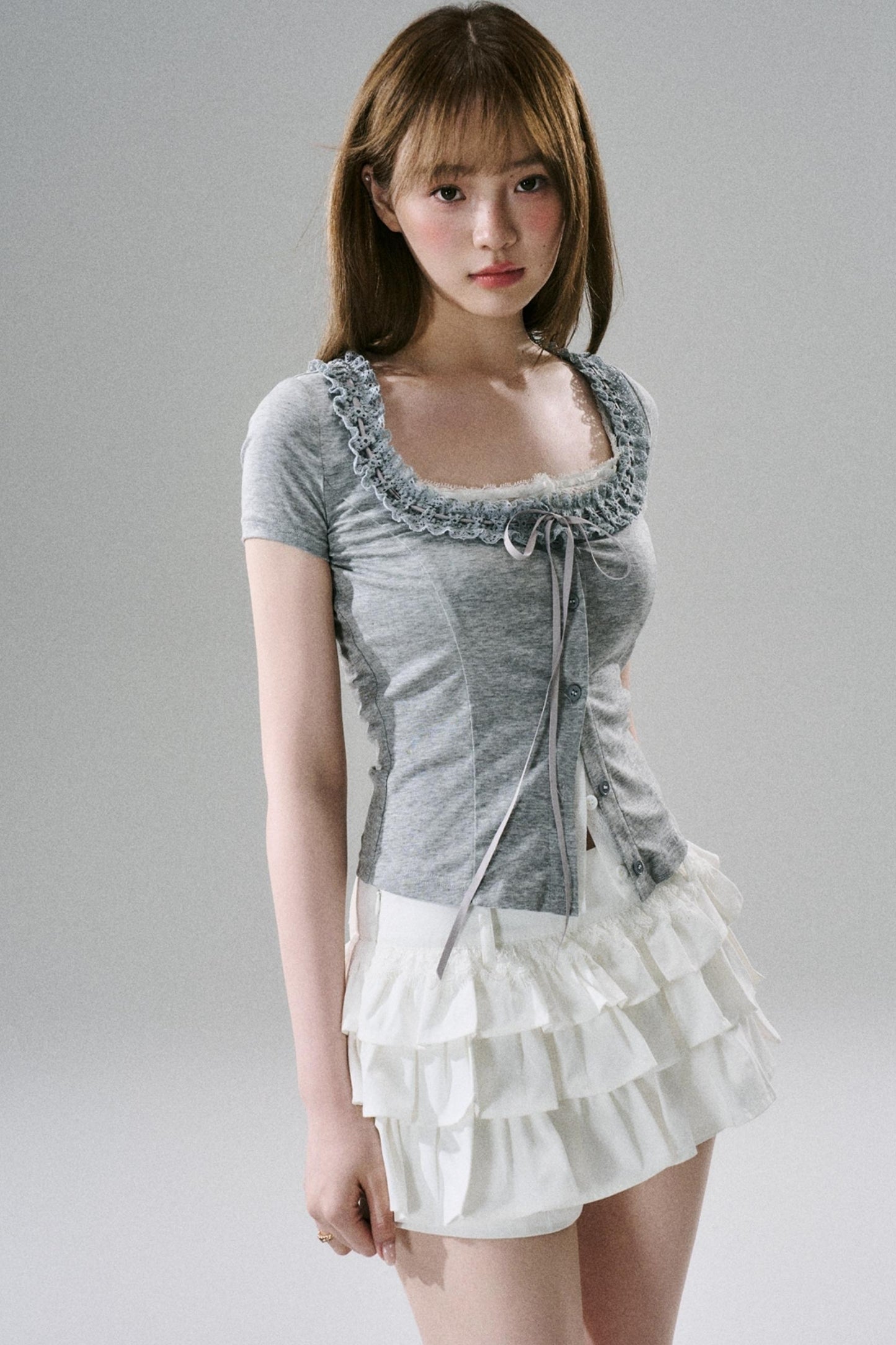 Fake Two-Piece Lace Slim Top