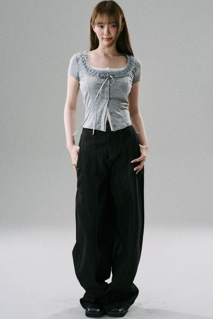 Fake Two-Piece Lace Slim Top