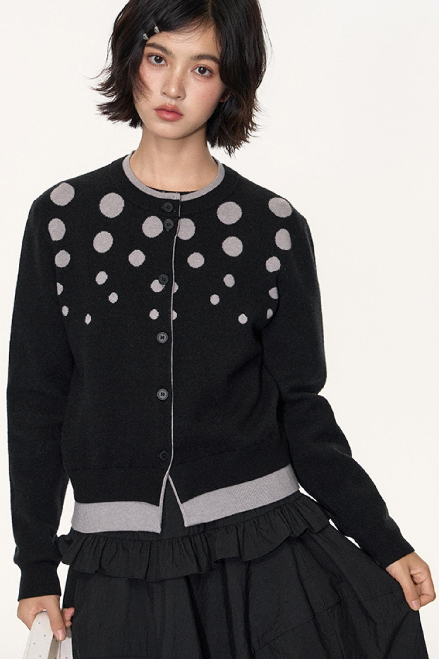 Vintage Polka Dot Crew Neck Sweater Jacket