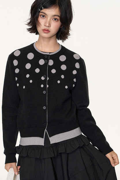 Vintage Polka Dot Crew Neck Sweater Jacket