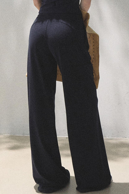 Lace-Up Top & Wide Leg Pants Set-Up