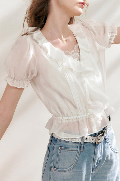 Bubble Sleeve Lace Blouse Set-Up