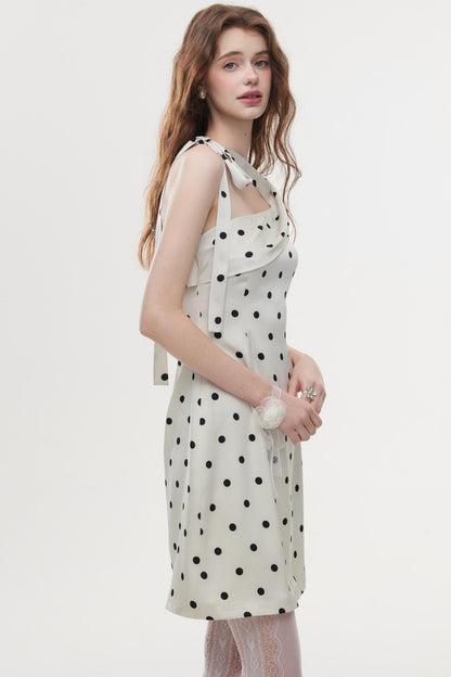 Summer Polka Dot Satin Halter Dress
