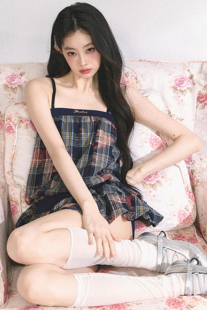 Summer Plaid Halter Dress