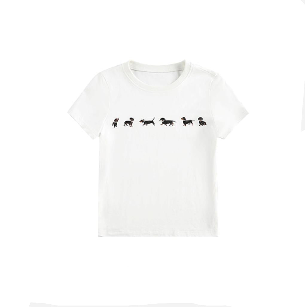 Cute Puppy Print Short Sleeve T-shirt