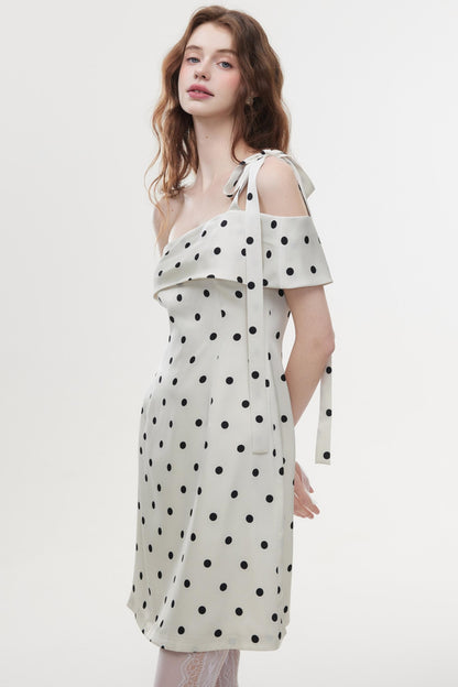 Summer Polka Dot Satin Halter Dress