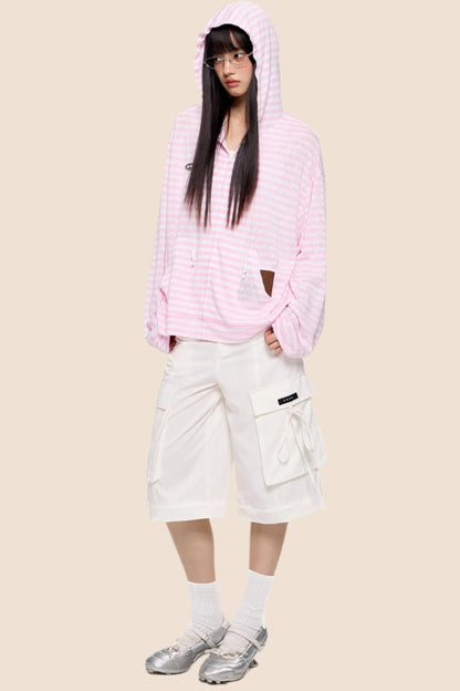Pink Striped Summer Coverall Jacket