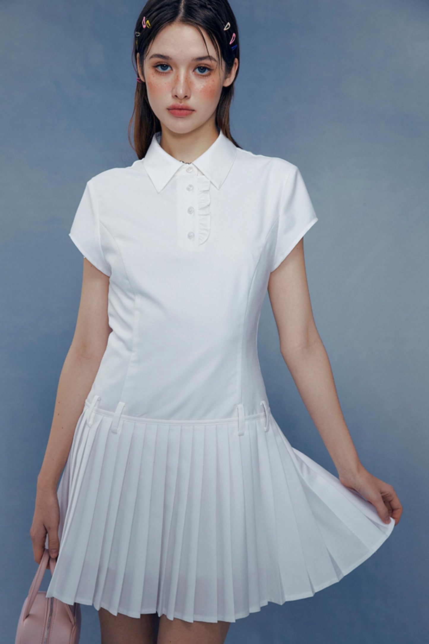 Lace Pleated Shirt Dress