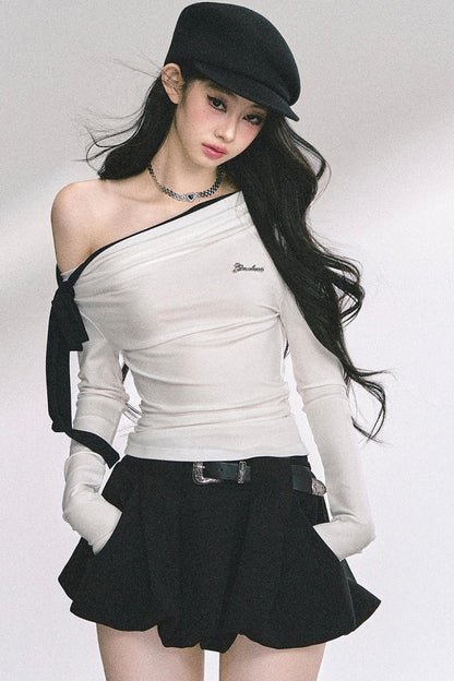 Swirl Waist Slimming Black Top