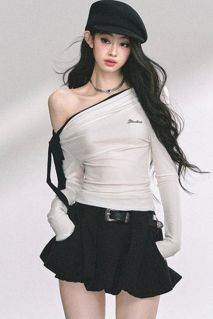 Swirl Waist Slimming Black Top