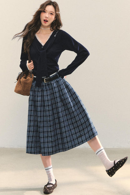 Checkered High Waist Flare Skirt