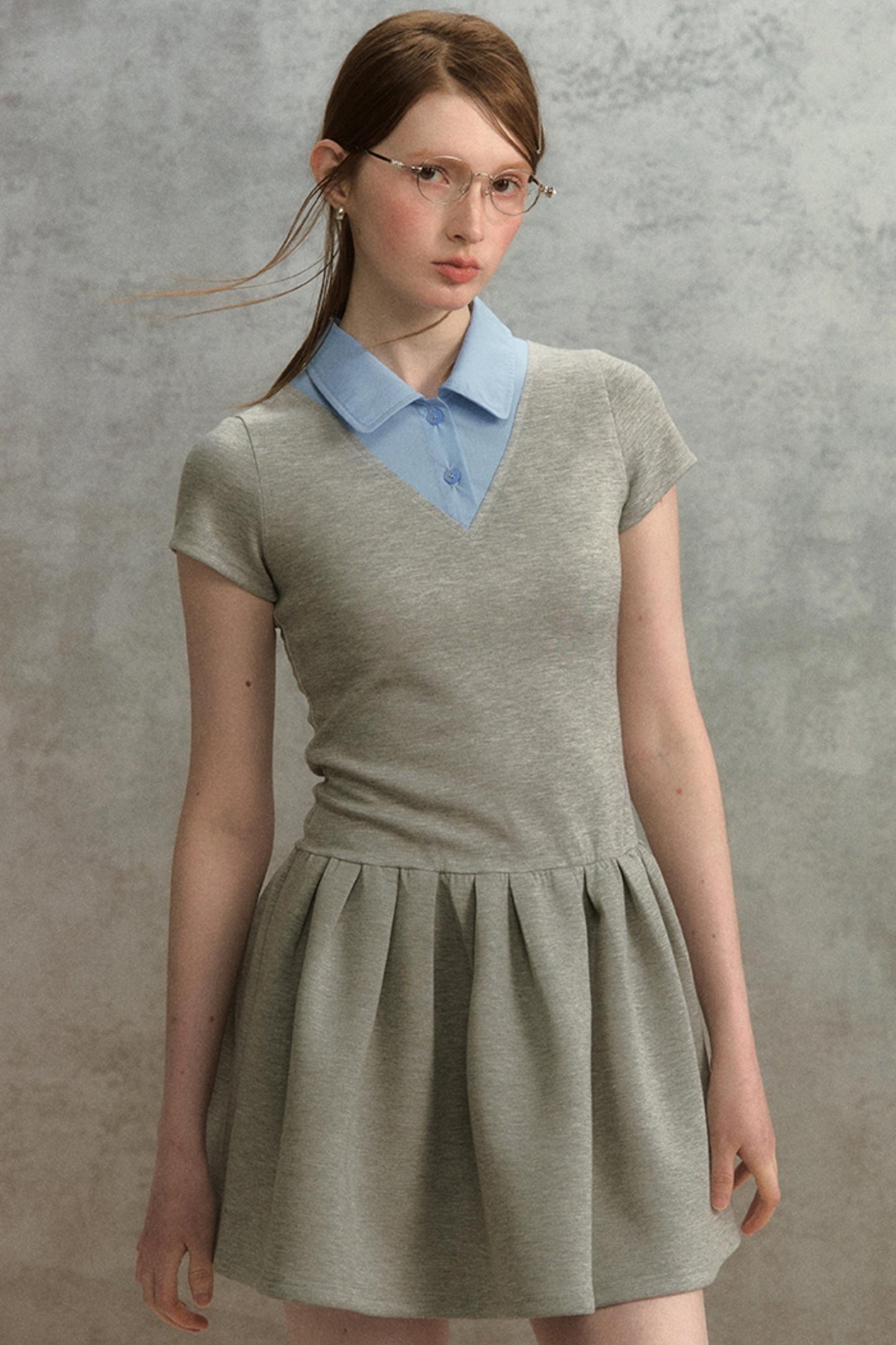 Embroidered Navy Knit Dress