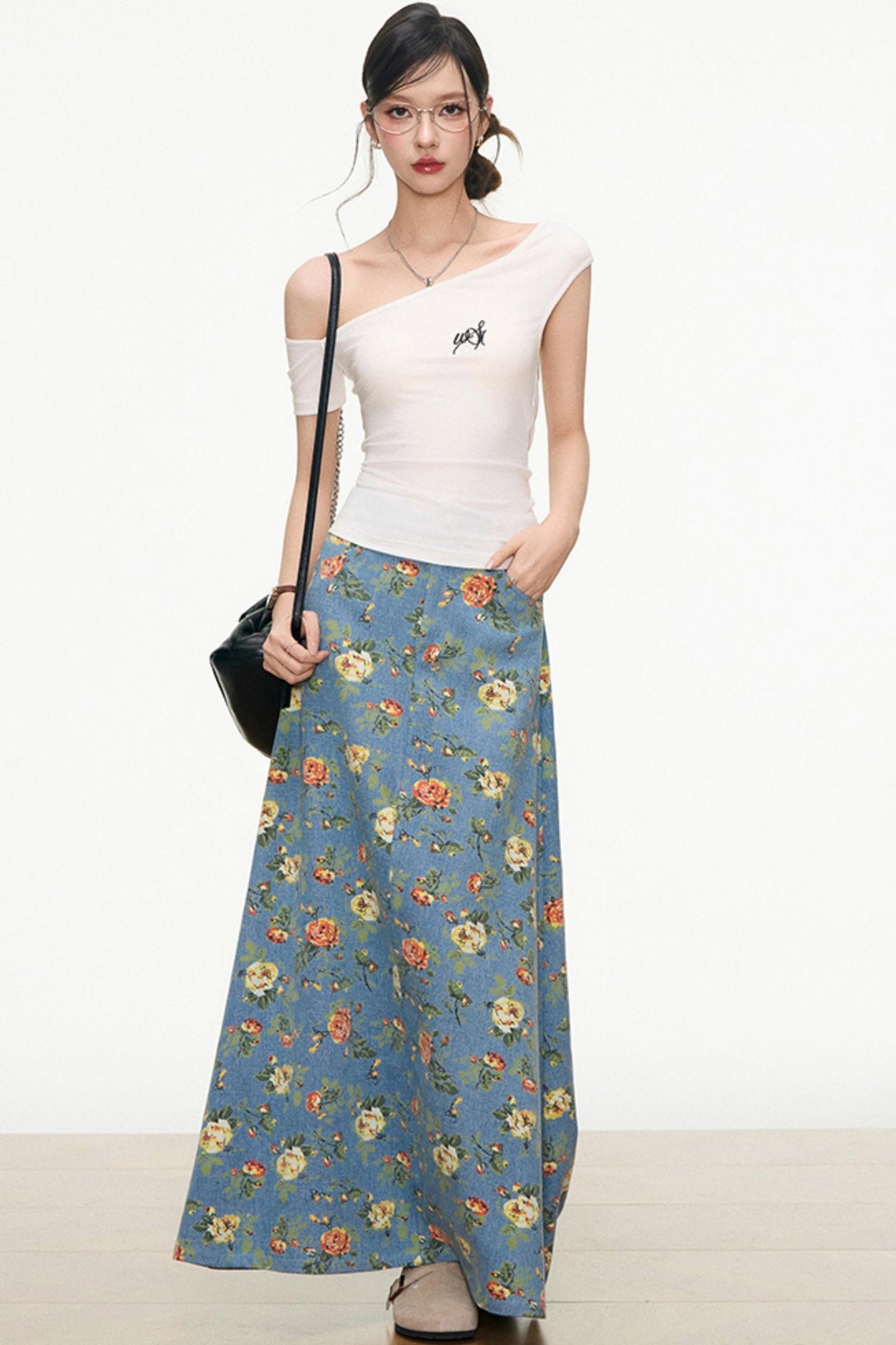 Floral Denim Skirt Set-Up