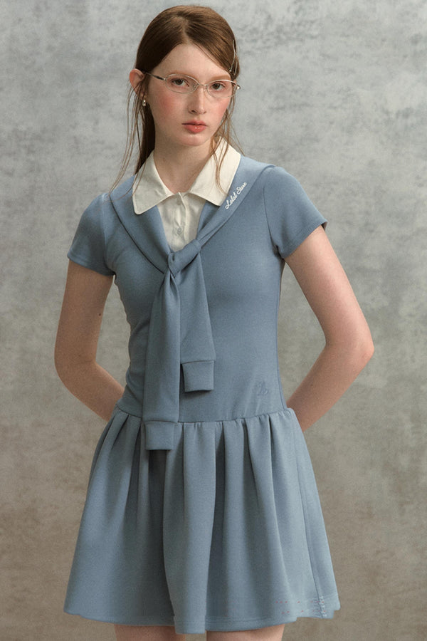 Embroidered Navy Knit Dress