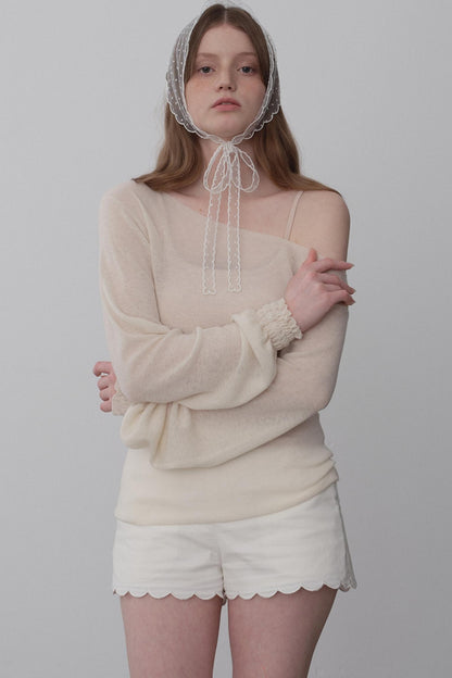 White Tea Chiffon Knit Top