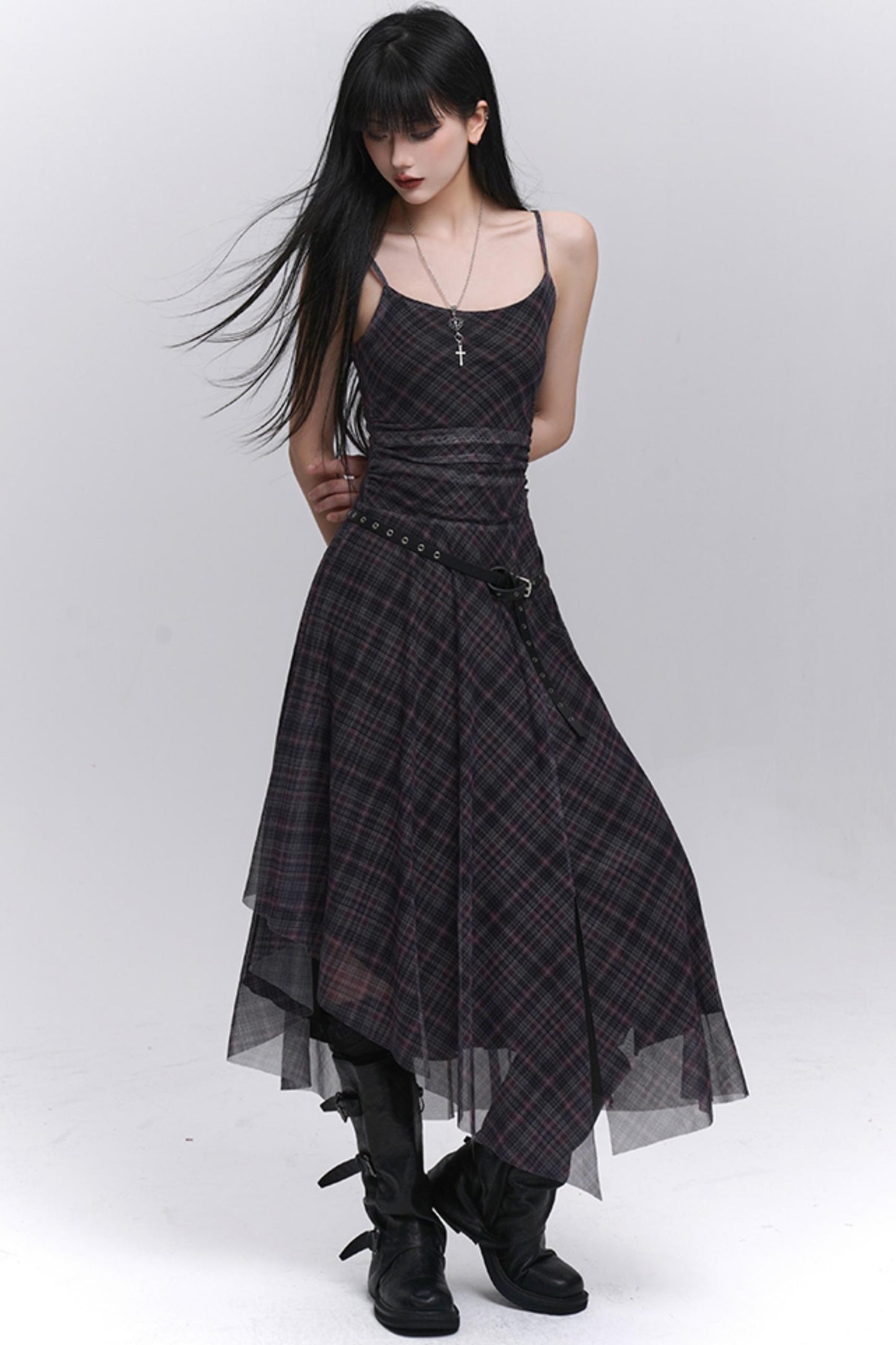 Unique Plaid Halter Dress