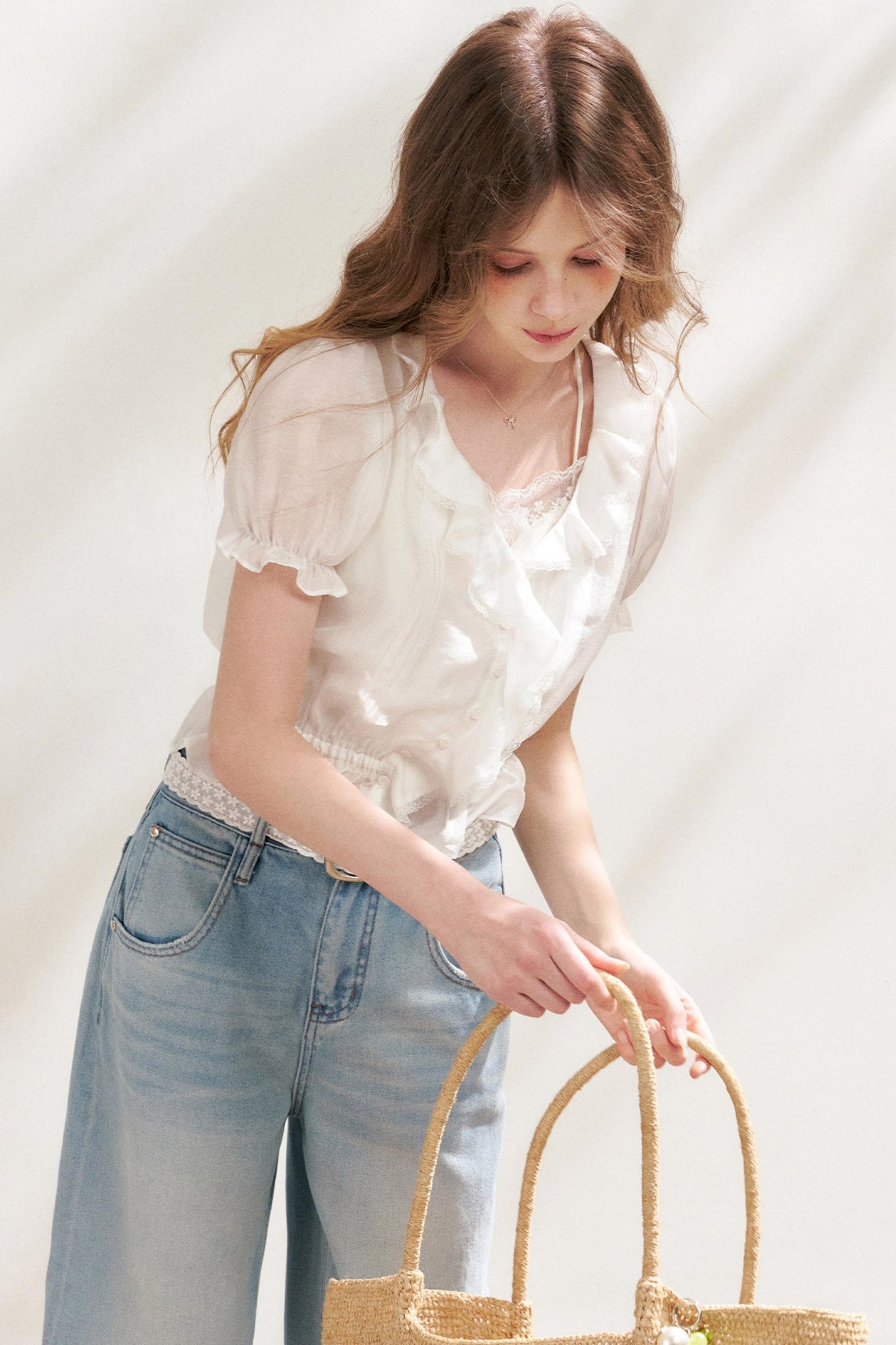 Bubble Sleeve Lace Blouse Set-Up