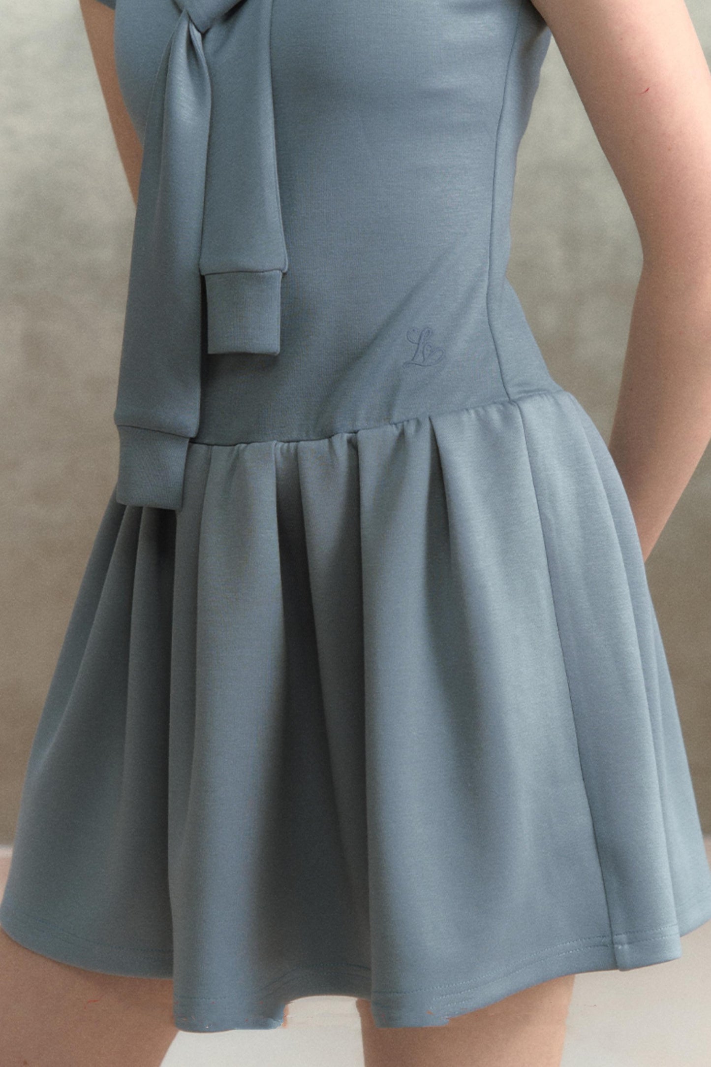 Embroidered Navy Knit Dress