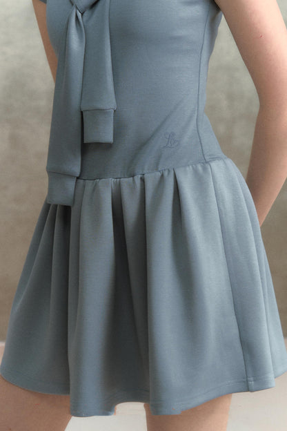 Embroidered Navy Knit Dress