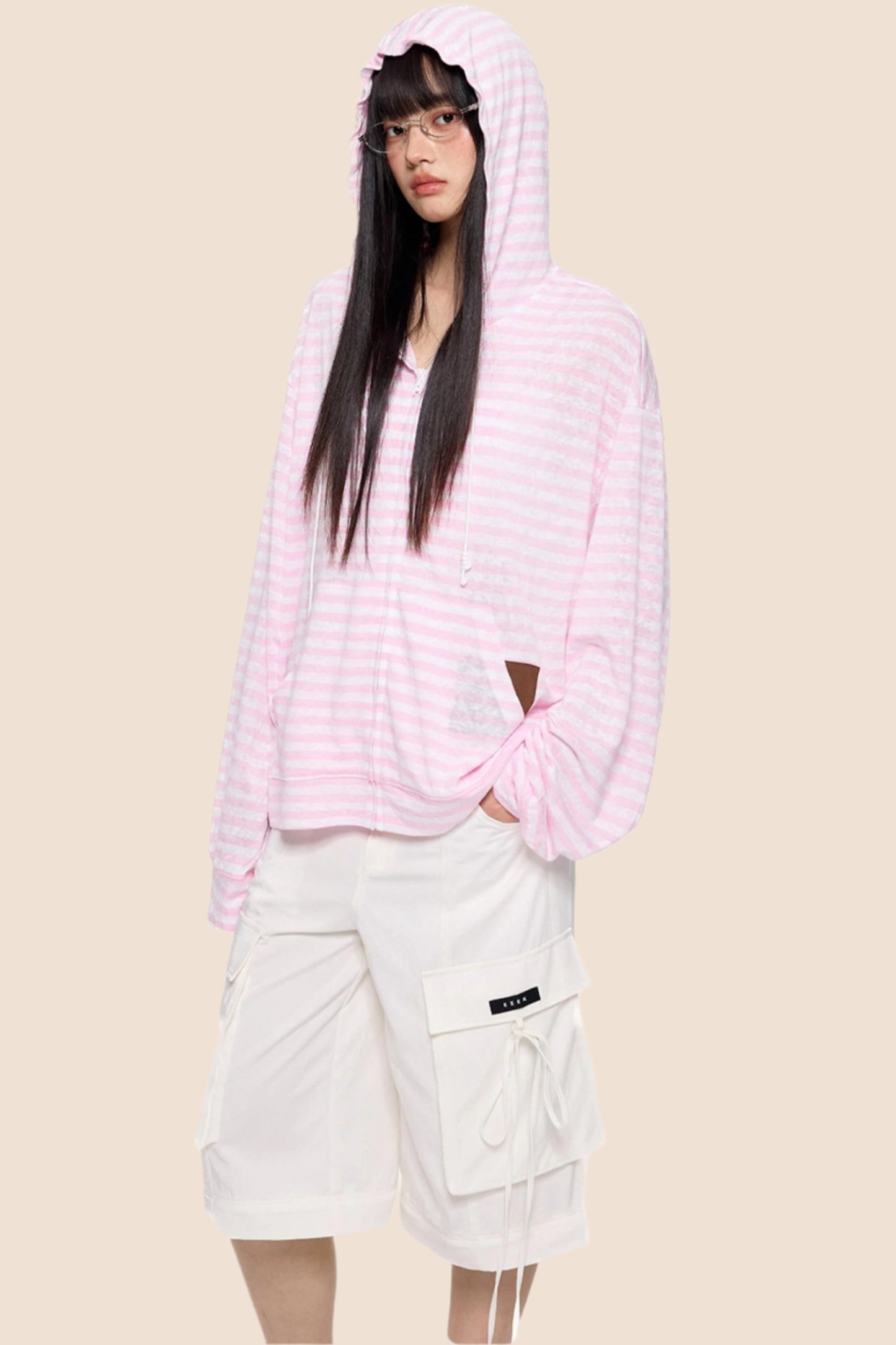 Pink Striped Summer Coverall Jacket